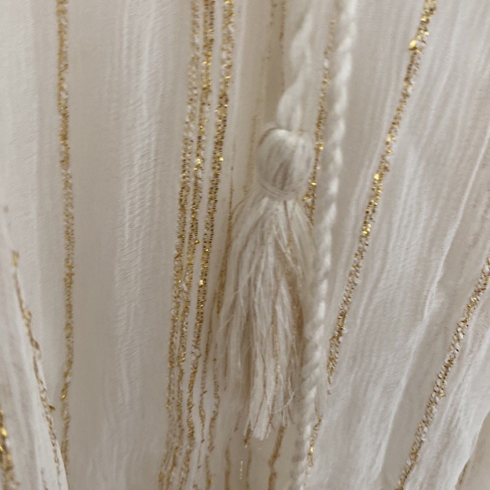 NWT Lisa Robertson Sheer White Boho Style MAXI Dress Size L w/gold threading - Picture 7 of 10